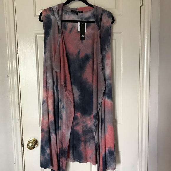 Coin 1904 Jackets & Blazers - Coin 1904 Tie Dye Hooded Long Vest With Pockets